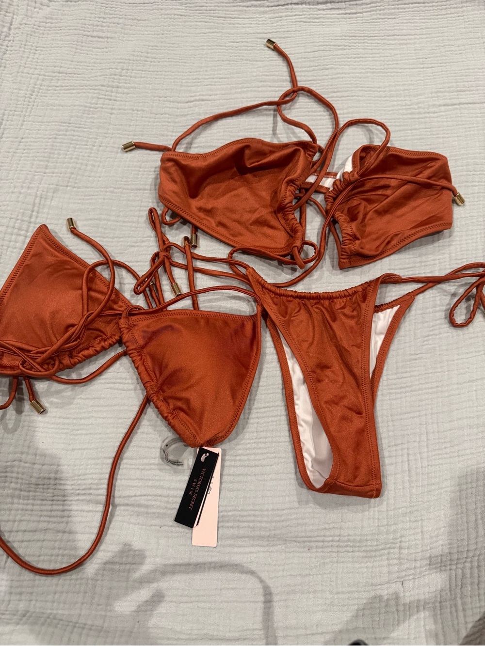 Women's Rust Bandeau Triangle Bikini Set - 2 tops and 1 bottom